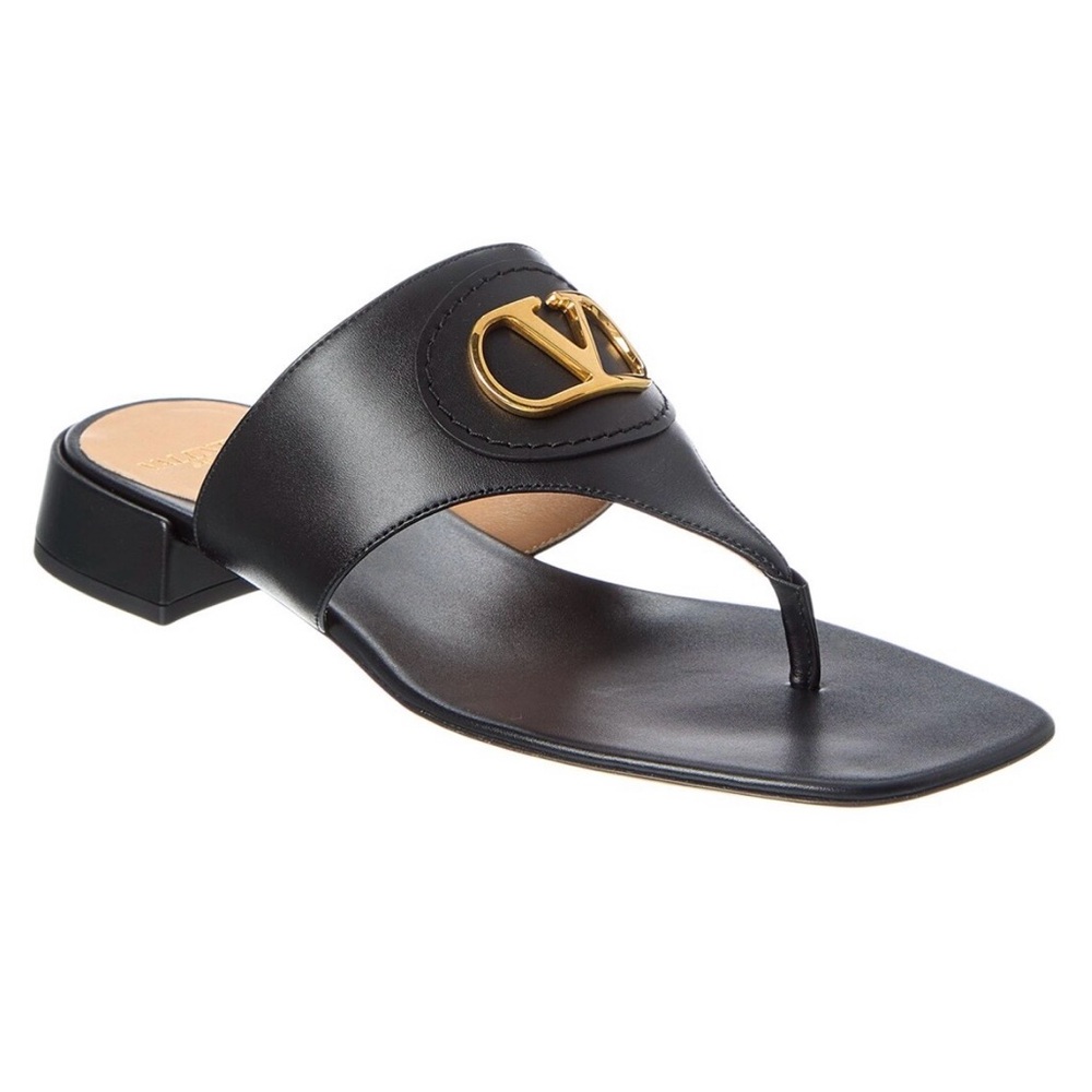 Valentino Black and Gold Leather Sandals